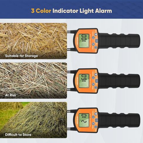 Portable Hay Moisture Meter Tester - Long Probe Type Digital Moisture Analyzer for Forage, Bale, and Agricultural Applications, with Red LED Threshold Warning and Auto Temperature Compensation in Kuwait