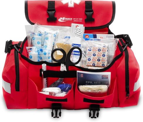 MFASCO First Aid Kit - Fully Stocked Portable Reflective Bag -First Responder Emergency Response Kit -for Natural Disaster Preparedness - Customizable Storage -Includes 415 Pcs First Aid Supplies- Red in Saudi Arabia