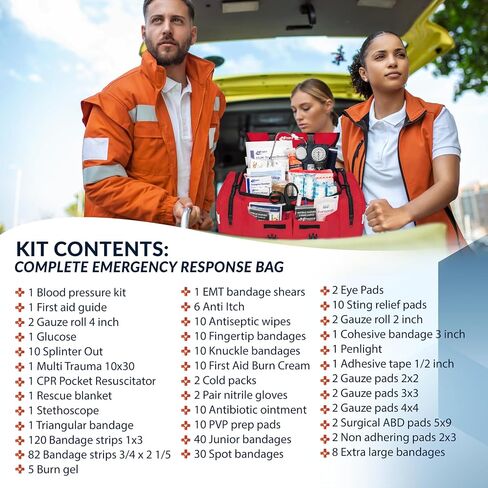 MFASCO First Aid Kit - Fully Stocked Portable Reflective Bag -First Responder Emergency Response Kit -for Natural Disaster Preparedness - Customizable Storage -Includes 415 Pcs First Aid Supplies- Red in Saudi Arabia