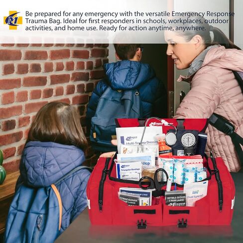 MFASCO First Aid Kit - Fully Stocked Portable Reflective Bag -First Responder Emergency Response Kit -for Natural Disaster Preparedness - Customizable Storage -Includes 415 Pcs First Aid Supplies- Red in Saudi Arabia