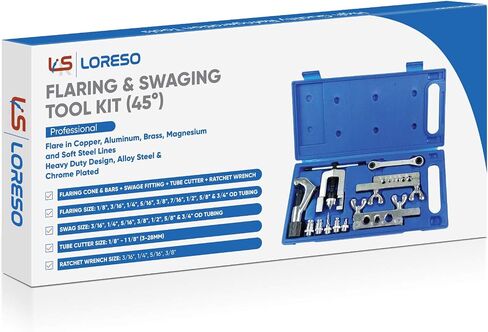 مجموعة أدوات أدوات Loreso Fealaring ، أداة تفكيك و HVAC مجموعة من مشاعل فردية 45 درجة على خطوط النحاس والألومنيوم والنحاس والنحاس والفولاذ الناعم مع قاطع الأنبوب ، ومربع لإصلاح الثلاجة والثلاجة in Kuwait
