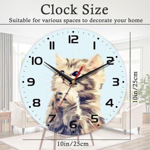 Wall Clock, 10 Inch Silent Non-Ticking Home Kitchen Decor, Battery Operated for Bathroom Bedroom Living Room Office(Cute Cats) in Saudi Arabia