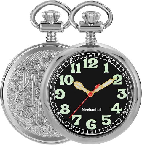 Pocket Watch Alloy Hand Wind Mechanical Pocket Watches Men Arabic Numerals Steampunk with Chain&Box in Kuwait