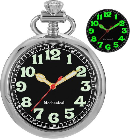 Pocket Watch Alloy Hand Wind Mechanical Pocket Watches Men Arabic Numerals Steampunk with Chain&Box in Kuwait