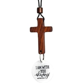 Daily Bible Verse Rearview Mirror Cross Ornament – Daily Scripture Car Charm Hanging Cross for Car with “I Am with You Always" Medallion (Black) in Saudi Arabia