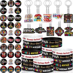 Kenning 300 Pcs Hispanic Heritage Month Giveaways Acrylic Keychains, Silicone Bracelets, Button Pins Gift Bulk for Women, Men, and Cultural Celebrations in Saudi Arabia