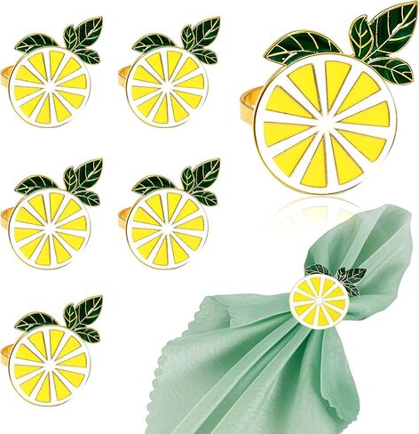 Enamel Lemon Napkin Rings Set of 8 Durable Alloy Fruit Napkin Holder Rings for Thanksgiving Christmas Wedding Banquet Birthday Dinner Party Table Decorations in Kuwait