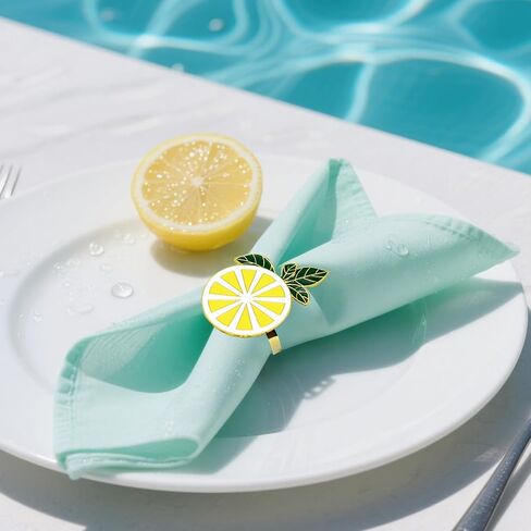Enamel Lemon Napkin Rings Set of 8 Durable Alloy Fruit Napkin Holder Rings for Thanksgiving Christmas Wedding Banquet Birthday Dinner Party Table Decorations in Kuwait