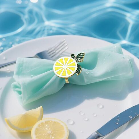 Enamel Lemon Napkin Rings Set of 8 Durable Alloy Fruit Napkin Holder Rings for Thanksgiving Christmas Wedding Banquet Birthday Dinner Party Table Decorations in Kuwait