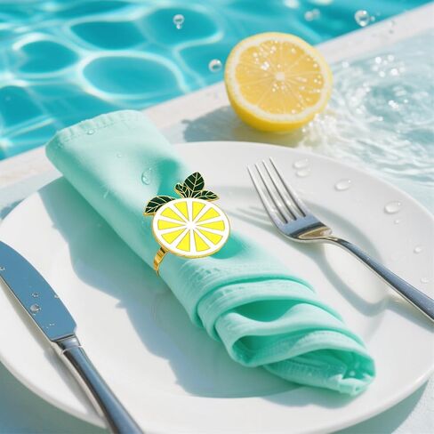 Enamel Lemon Napkin Rings Set of 8 Durable Alloy Fruit Napkin Holder Rings for Thanksgiving Christmas Wedding Banquet Birthday Dinner Party Table Decorations in Kuwait