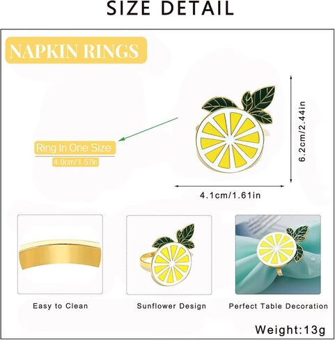 Enamel Lemon Napkin Rings Set of 8 Durable Alloy Fruit Napkin Holder Rings for Thanksgiving Christmas Wedding Banquet Birthday Dinner Party Table Decorations in Kuwait