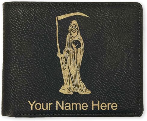 LaserGram Faux Leather Bi-Fold Wallet, Santa Muerte, Personalized Engraving Included (Black with Gold) in Saudi Arabia