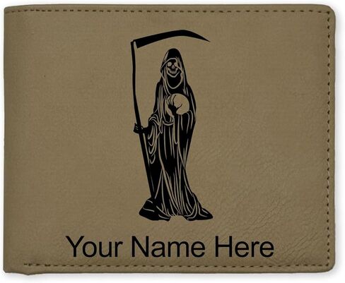LaserGram Faux Leather Bi-Fold Wallet, Santa Muerte, Personalized Engraving Included (Black with Gold) in Saudi Arabia