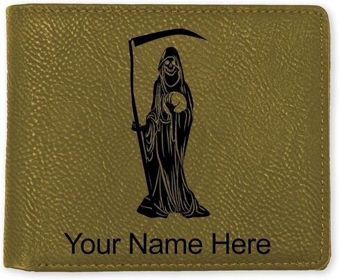 LaserGram Faux Leather Bi-Fold Wallet, Santa Muerte, Personalized Engraving Included (Black with Gold) in Saudi Arabia