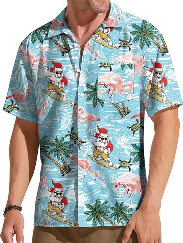 Christmas Hawaiian Shirt for Men: Christmas in July T-Shirt Santa Claus Summer Beach Button Down Tops in Saudi Arabia