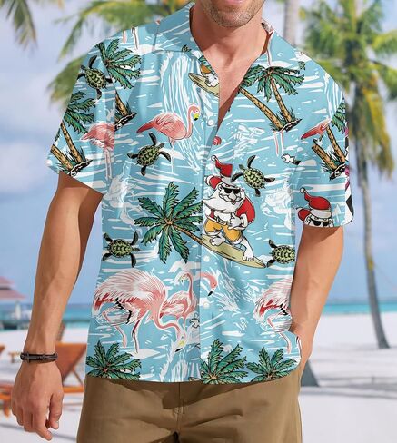 Christmas Hawaiian Shirt for Men: Christmas in July T-Shirt Santa Claus Summer Beach Button Down Tops in Saudi Arabia