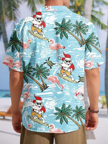 Christmas Hawaiian Shirt for Men: Christmas in July T-Shirt Santa Claus Summer Beach Button Down Tops in Saudi Arabia