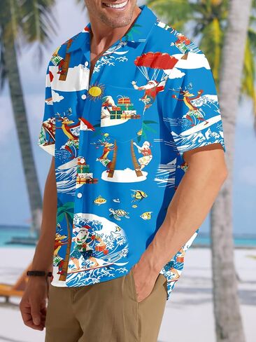 Christmas Hawaiian Shirt for Men: Christmas in July T-Shirt Santa Claus Summer Beach Button Down Tops in Saudi Arabia