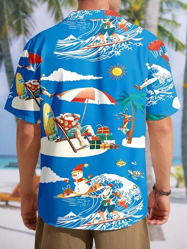 Christmas Hawaiian Shirt for Men: Christmas in July T-Shirt Santa Claus Summer Beach Button Down Tops in Saudi Arabia