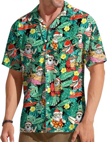 Christmas Hawaiian Shirt for Men: Christmas in July T-Shirt Santa Claus Summer Beach Button Down Tops in Saudi Arabia