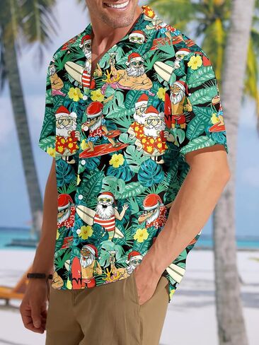 Christmas Hawaiian Shirt for Men: Christmas in July T-Shirt Santa Claus Summer Beach Button Down Tops in Saudi Arabia