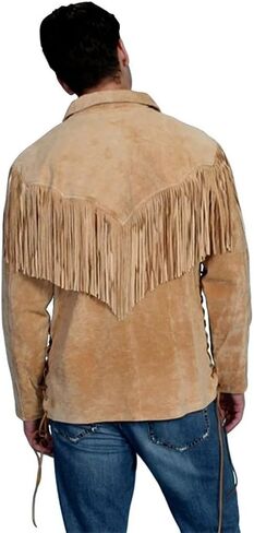 Men's Western Cowboy Suede Leather Shirt | Native American Shirts with Fringes| Vintage Lace-Up Pullover Shirt in Saudi Arabia