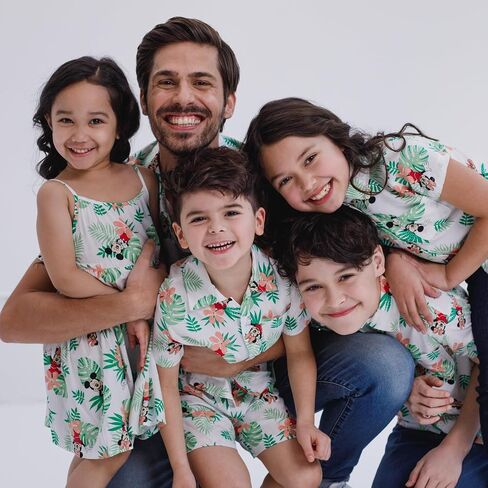 ديزني ميكي ماوس ميني ماوس ليتل بوي فتاة الاطفال مطابقة الأسرة هاواي زر أسفل قميص السراويل الفتيان مجموعة قصيرة 7-8 in Saudi Arabia