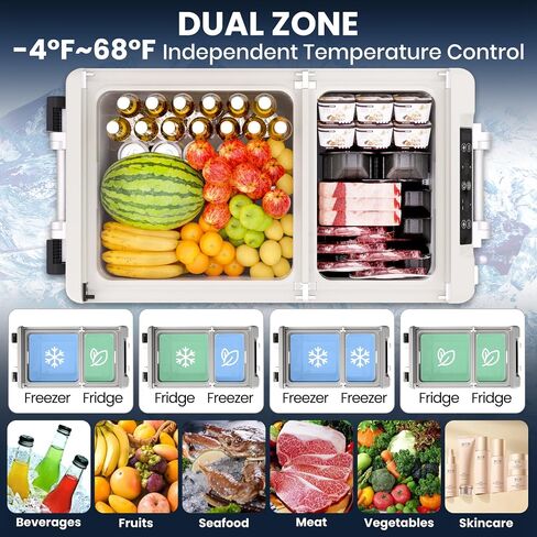 62 QT(58L) Portable Car Electric Cooler, 12V Refrigerator Fridge Freezer for Car, Dual Zone, -4℉~68℉, App Control, Wheels, AC/DC Charger for Camping, Picnic, Travel, Road Trip, Black in Saudi Arabia