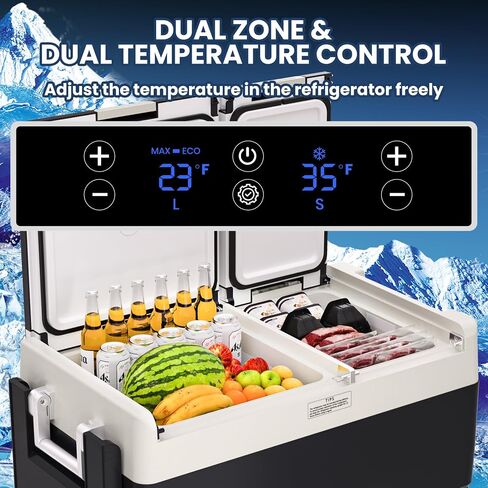 62 QT(58L) Portable Car Electric Cooler, 12V Refrigerator Fridge Freezer for Car, Dual Zone, -4℉~68℉, App Control, Wheels, AC/DC Charger for Camping, Picnic, Travel, Road Trip, Black in Saudi Arabia