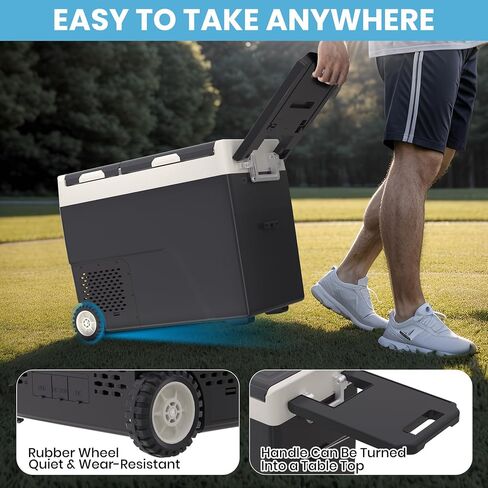 62 QT(58L) Portable Car Electric Cooler, 12V Refrigerator Fridge Freezer for Car, Dual Zone, -4℉~68℉, App Control, Wheels, AC/DC Charger for Camping, Picnic, Travel, Road Trip, Black in Saudi Arabia
