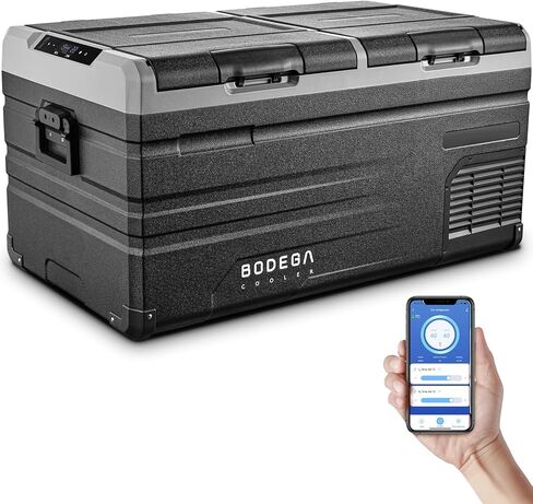 Bodegacooler 12 فولت ثلاجة سيارة ، RV Car ثلاجة التحكم في تطبيق المنطقة المزدوجة ، فريزر محمول ، 75 كوارت (72 لتر) -4 ℉ -68 ℉ RV Electric Cooler 12/24V DC و 100-240V AC للهواء الطلق ، التخييم ، السفر ، السفر in Kuwait