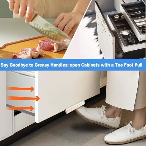 Foot Pull for Trash Cabinet Drawer, Hand-Free Design for Kitchen Garbage Cabinet, Touchless Opener for Full Overlay Cabinet Door (0.6''W-Suitable for Thin Cabinet Door) in Saudi Arabia
