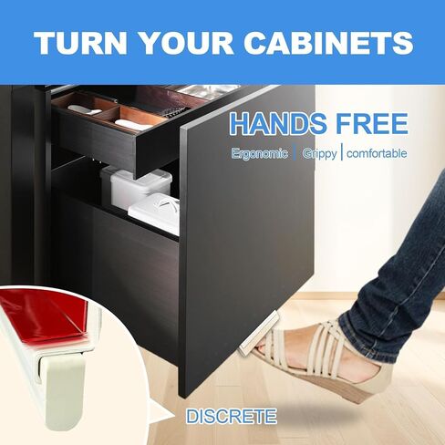 سحب القدم لدرج خزانة القمامة، تصميم بدون استخدام اليد لخزانة قمامة المطبخ، فتاحة بدون لمس لباب الخزانة المتراكب بالكامل (عرض 0.6 بوصة - مناسب لباب الخزانة الرقيق) in Kuwait