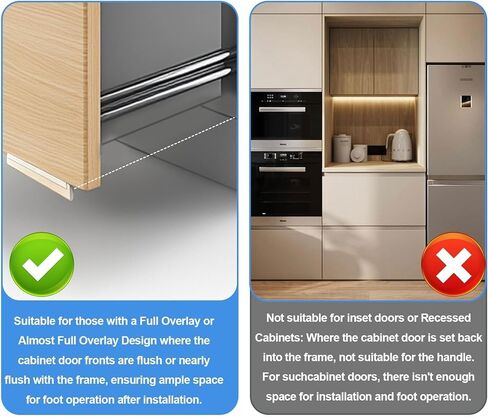 سحب القدم لدرج خزانة القمامة، تصميم بدون استخدام اليد لخزانة قمامة المطبخ، فتاحة بدون لمس لباب الخزانة المتراكب بالكامل (عرض 0.6 بوصة - مناسب لباب الخزانة الرقيق) in Kuwait