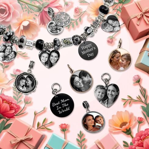 Personalized Photo Charm and Message Engraving Pendant For European Charm Bracelet Mother's Day Gift for Mom in Saudi Arabia