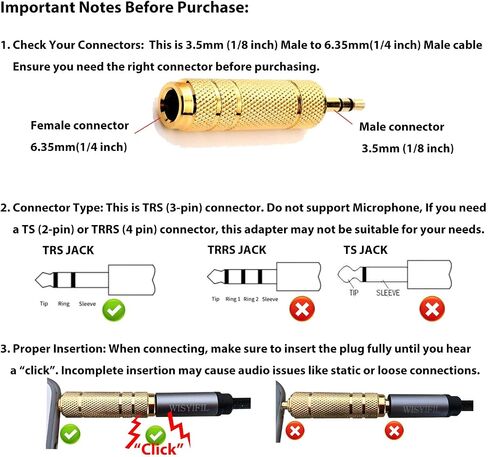 1/4 to 3.5mm Headphone Cable Adapter,TRS 6.35mm Female to 3.5mm Male 1/8 to 1/4 Stereo Audio Adapter,for Headphone, Amplifiers, Guitar, Amp etc. Nylon Braided Cable 1ft (30cm) in Kuwait