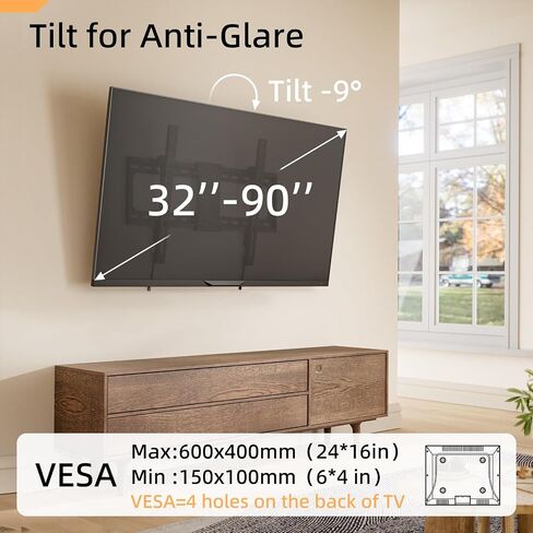 Full Motion 75 85 86 90'' TV Wall Mount TV Bracket, Loads 150 lbs Heavy Duty TV Mount, Swivel Tilt Extension Level, Complete Metal Bars & Wall Plate, up to 600x400mm VESA & 24'' Studs in Saudi Arabia