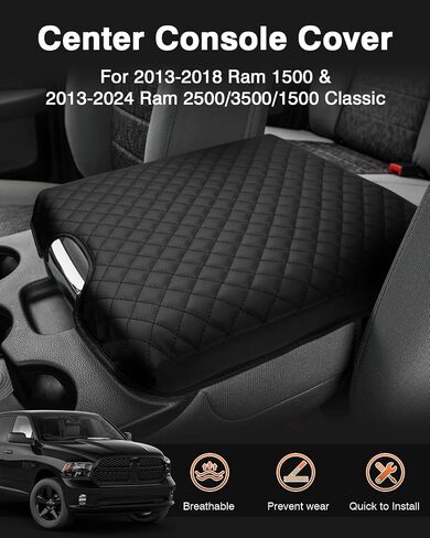 Center Console Cover for 2013-2018 Ram 1500 & 2013-2024 Ram 2500/3500/1500 Classic Accessories Armrest Cover Cushion Pad for Jump Seat Console Leather Armrest Seat Box Console Lid Protector in Saudi Arabia