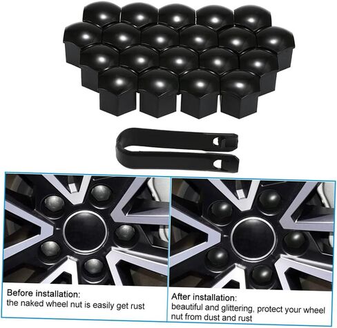 HXBER Wheel Nut Covers, 20pcs Universal 21mm Wheel Nut Covers Plating Lug Nut Caps Screw Protector Black in Saudi Arabia