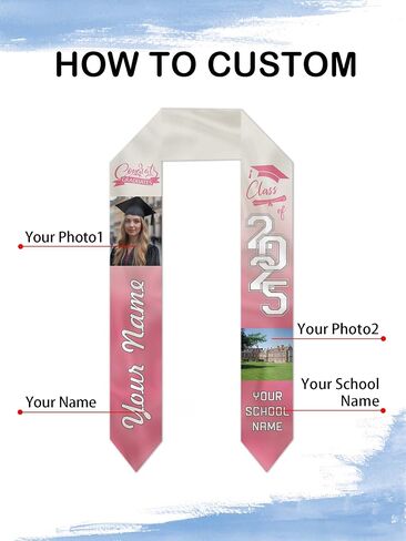 Custom Graduation Stoles Personalized Congratulation Gifts Class of 2025 Graduation Sash with Photo for University in Saudi Arabia