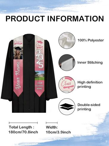 Custom Graduation Stoles Personalized Congratulation Gifts Class of 2025 Graduation Sash with Photo for University in Saudi Arabia