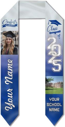 Custom Graduation Stoles Personalized Congratulation Gifts Class of 2025 Graduation Sash with Photo for University in Saudi Arabia