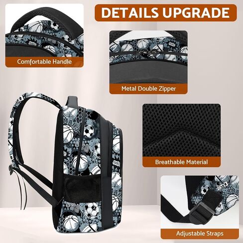 حقيبة ظهر مدرسية للأولاد - حقيبة ظهر لكرة القدم للأولاد للأطفال والمراهقين في المدرسة الابتدائية المتوسطة - حقيبة كتب رياضية مقاس 17 بوصة حقيبة ظهر للسفر للأعمار من 6 إلى 18 عامًا in Kuwait