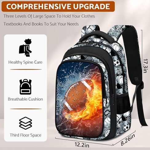 حقيبة ظهر مدرسية للأولاد - حقيبة ظهر لكرة القدم للأولاد للأطفال والمراهقين في المدرسة الابتدائية المتوسطة - حقيبة كتب رياضية مقاس 17 بوصة حقيبة ظهر للسفر للأعمار من 6 إلى 18 عامًا in Kuwait