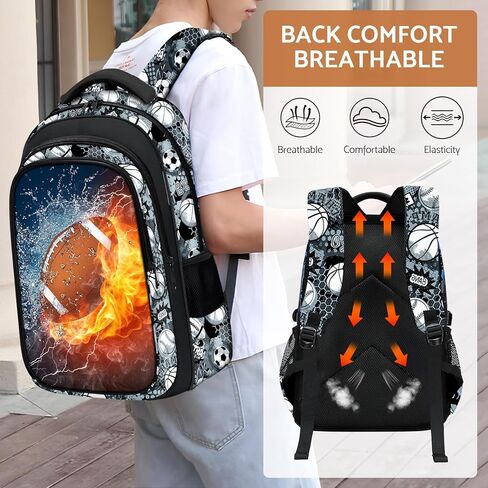 حقيبة ظهر مدرسية للأولاد - حقيبة ظهر لكرة القدم للأولاد للأطفال والمراهقين في المدرسة الابتدائية المتوسطة - حقيبة كتب رياضية مقاس 17 بوصة حقيبة ظهر للسفر للأعمار من 6 إلى 18 عامًا in Kuwait