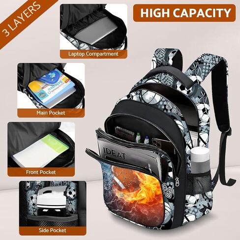 حقيبة ظهر مدرسية للأولاد - حقيبة ظهر لكرة القدم للأولاد للأطفال والمراهقين في المدرسة الابتدائية المتوسطة - حقيبة كتب رياضية مقاس 17 بوصة حقيبة ظهر للسفر للأعمار من 6 إلى 18 عامًا in Kuwait