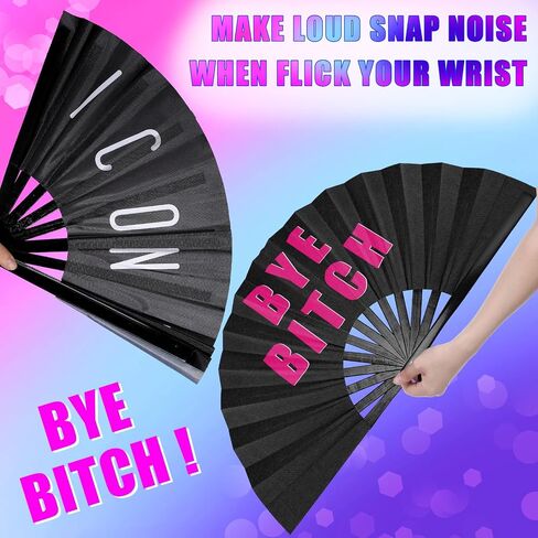 Amyhill Chinese Rave Iconic Fan 2 حزم معجبة مهرجان قابلة للطي كبير مع صوت للرجال والنساء الأداء الحفل in Saudi Arabia