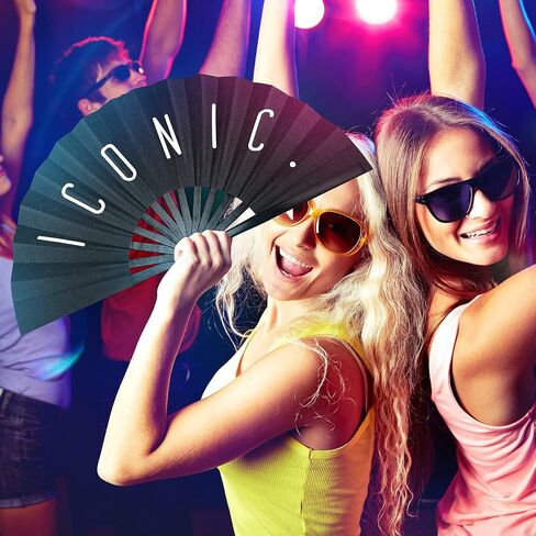 Amyhill Chinese Rave Iconic Fan 2 حزم معجبة مهرجان قابلة للطي كبير مع صوت للرجال والنساء الأداء الحفل in Saudi Arabia