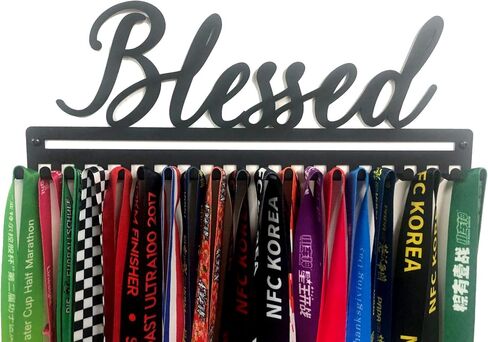 Unique Metal Wall Mount Motivational 'Never Give Up' Sports Medal Hanger and Lanyard Ribbon Display Holder Rack with Easy Hanging Hooks & Simple Install, Great Gift in Saudi Arabia