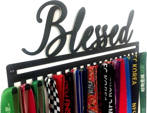 Unique Metal Wall Mount Motivational 'Never Give Up' Sports Medal Hanger and Lanyard Ribbon Display Holder Rack with Easy Hanging Hooks & Simple Install, Great Gift in Saudi Arabia